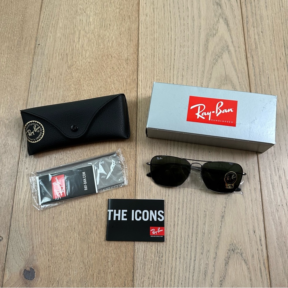 🆕 Ray-Ban Unisex Polished Gunmetal Metal Caravan Sunglasses w/Green Lenses